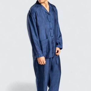 Sidenpyjamas Herr – Marinblå