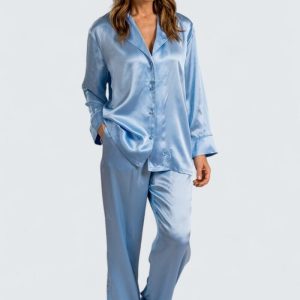 Victoria Sidenpyjamas Satin – Himmelsblå